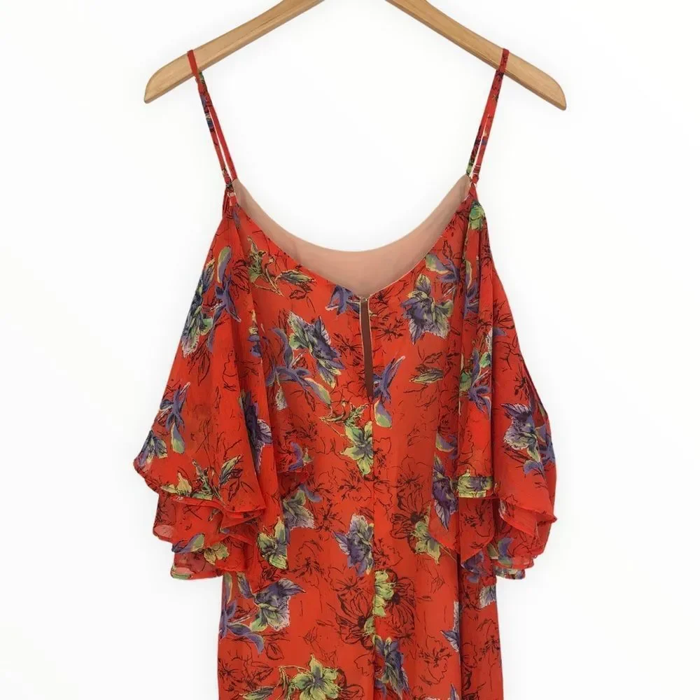Adelyn Rae Orange Floral Off Shoulder Ruffle Asymmetrical Hem Dress size XS - Picture 7 of 13